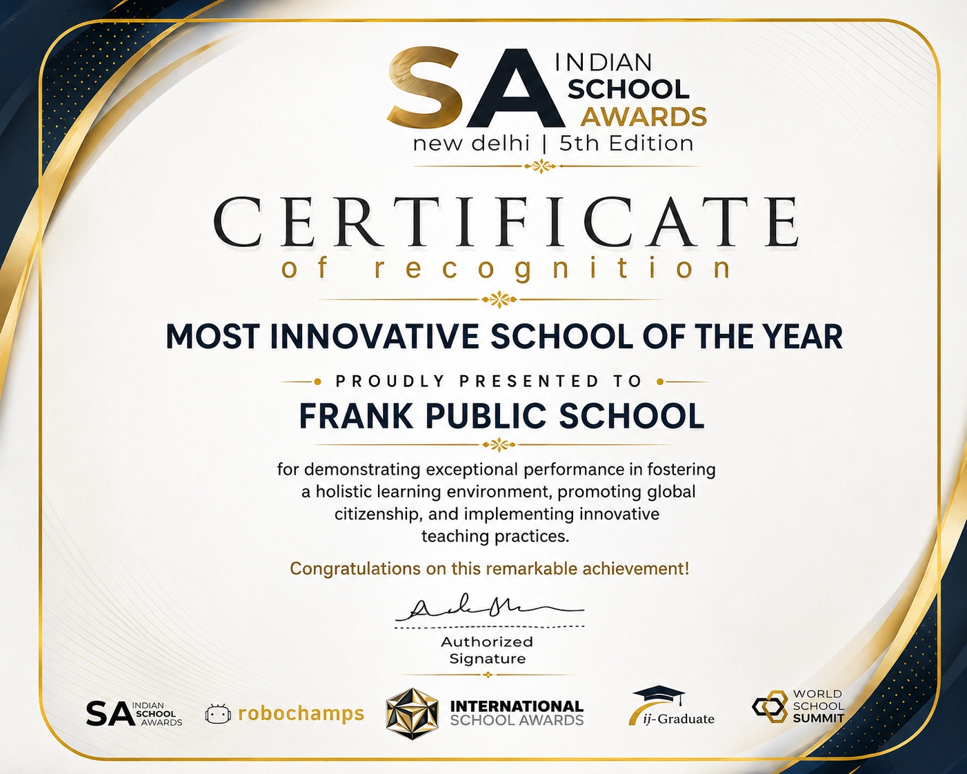 SA Indian School Awards - Most Innovative School of the Year - Frank Public School
